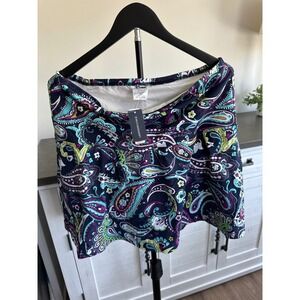 Lands End Womens Plus Size 18W Paisley Swim Skirt Navy Purple Teal NWT